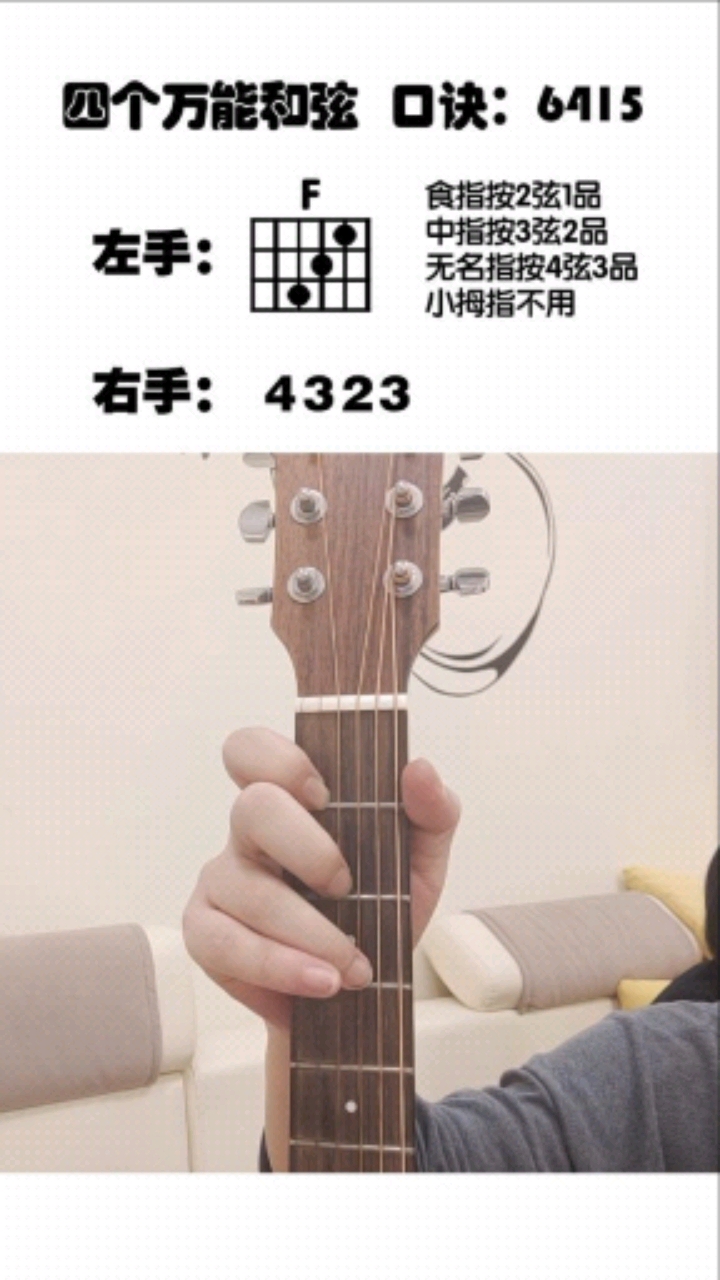 新手4大万能和弦,口诀6415。