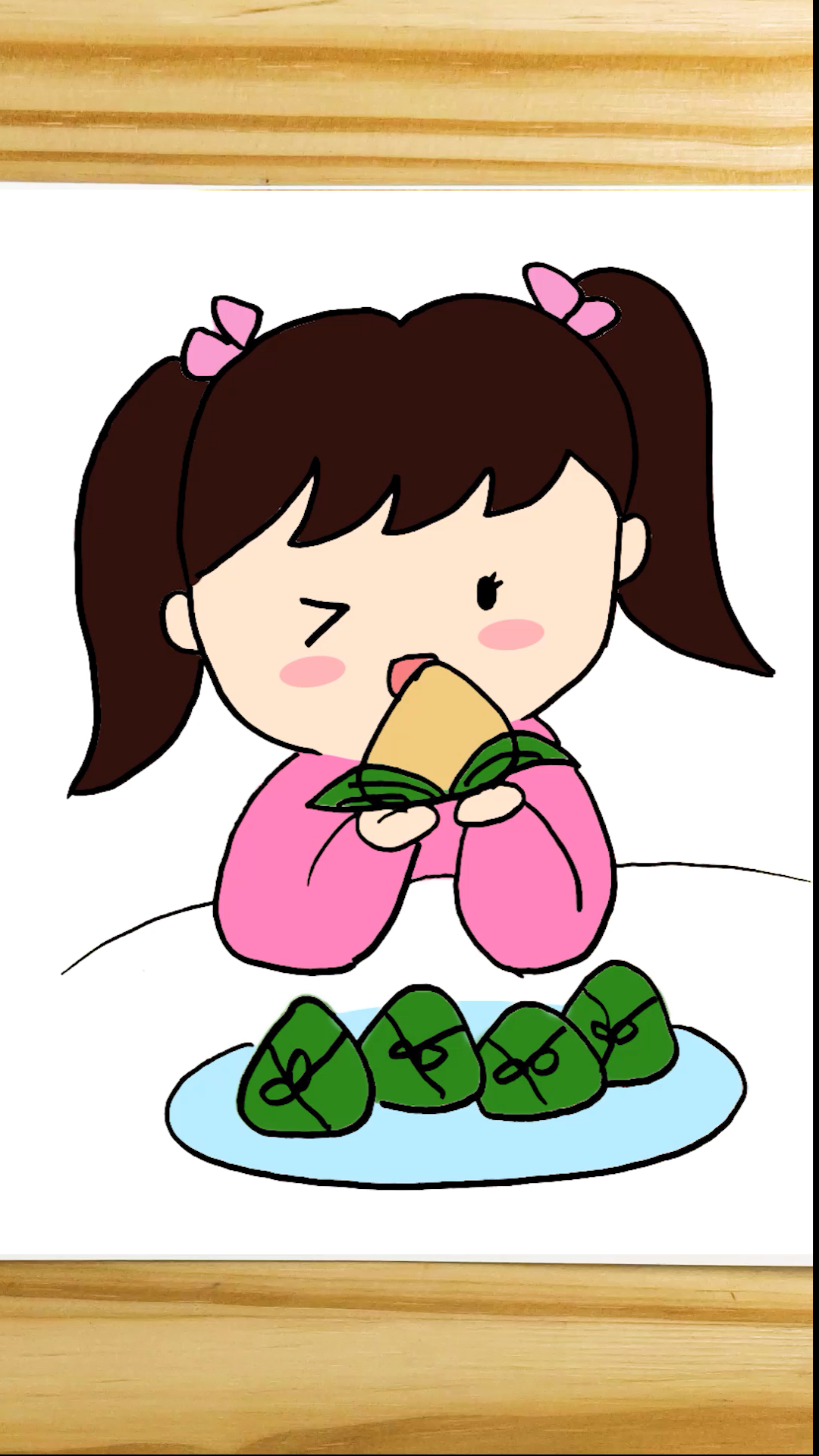 #端午节#今天吃粽子了嘛?学画吃粽子的小女孩简笔画