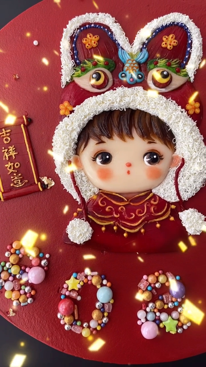 #2021我的心愿##奶油霜手绘蛋糕#新年款#中国娃娃