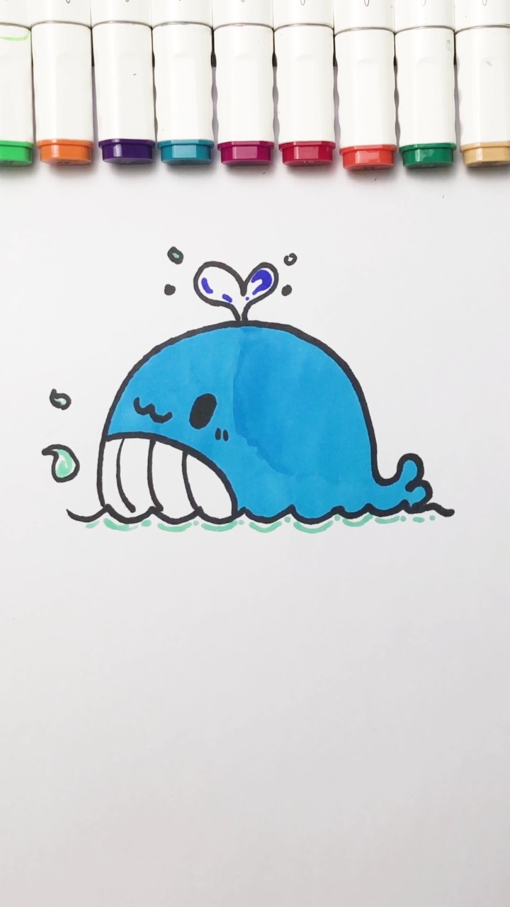 #我要学画画#超级可爱的鲸鱼简笔画，你学fei了么？