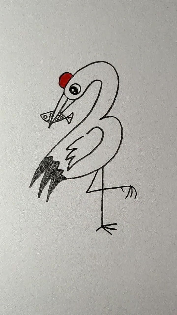 #简笔画#用34画正在捉鱼的丹顶鹤