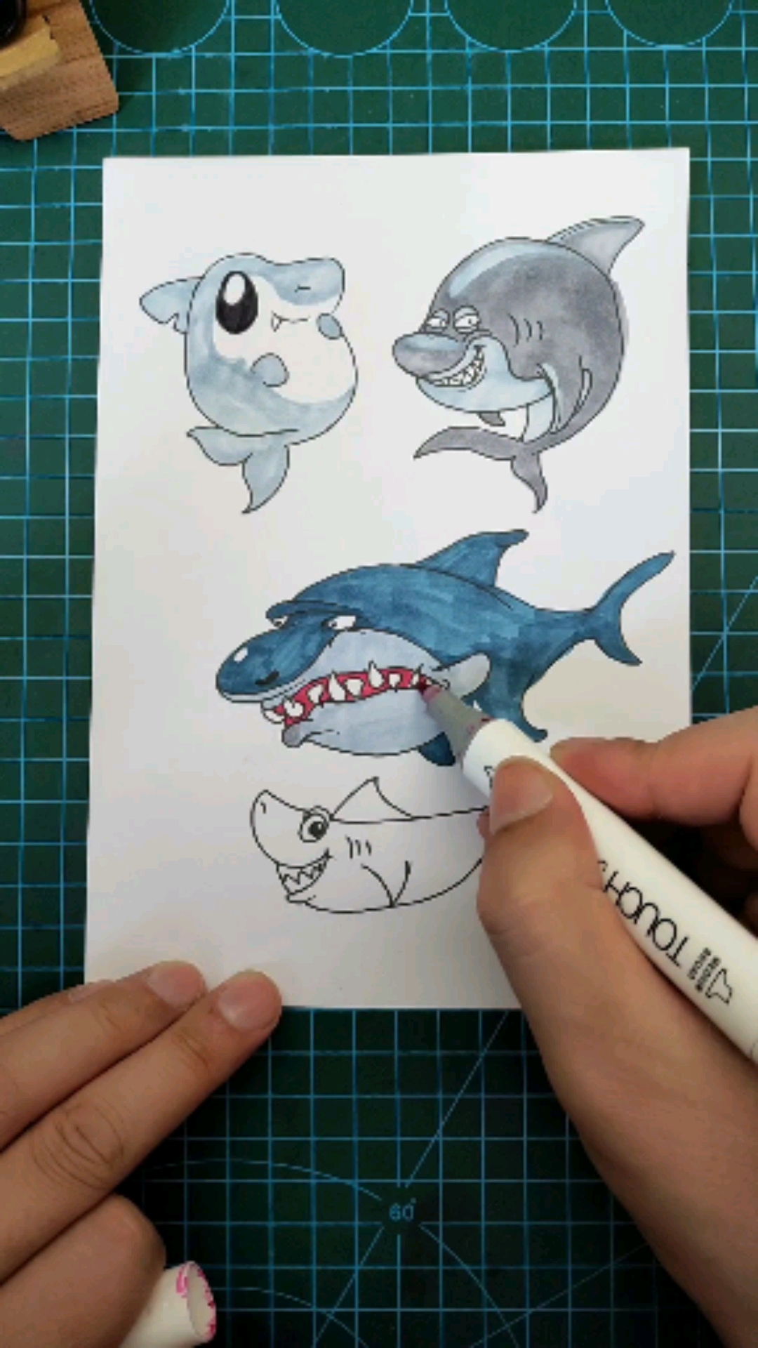#卡通漫画#今天来画一下不同风格的鲨鱼