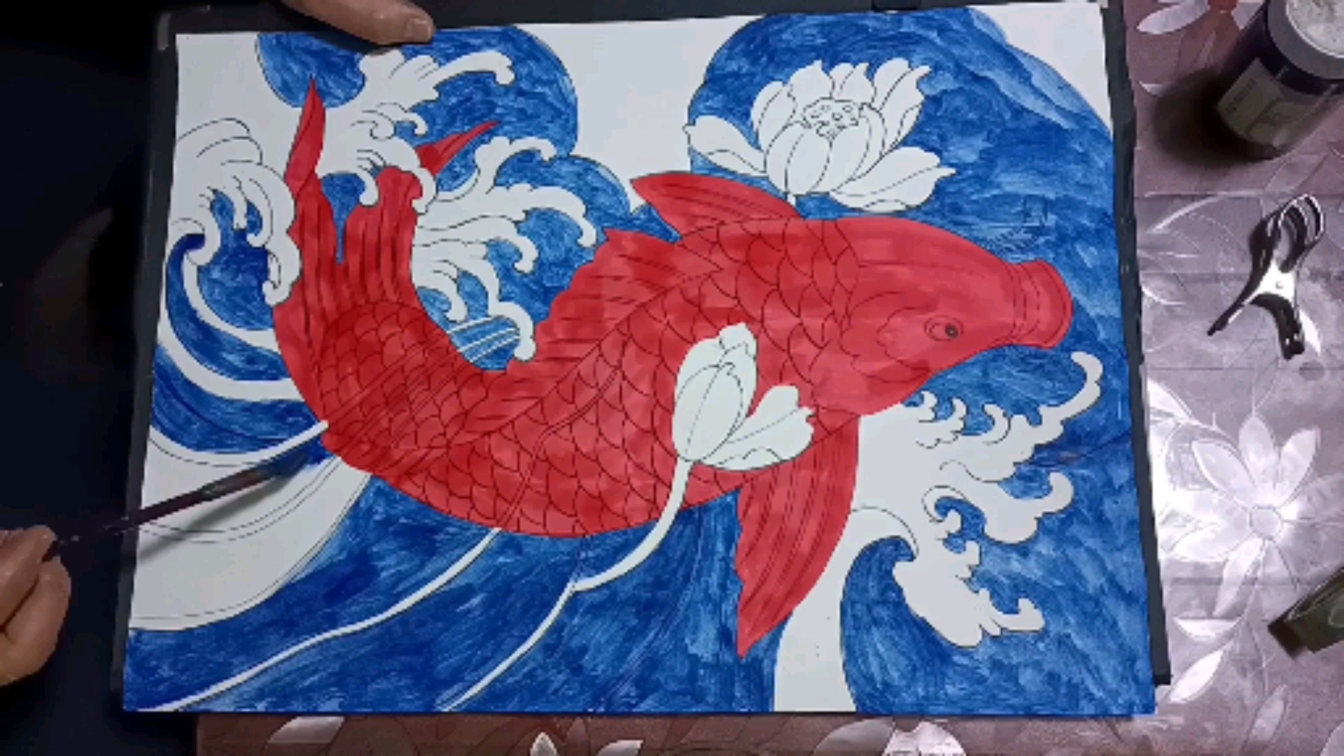#我爱画画#工笔画鲤鱼,上色步骤②,学绘画,爱国学