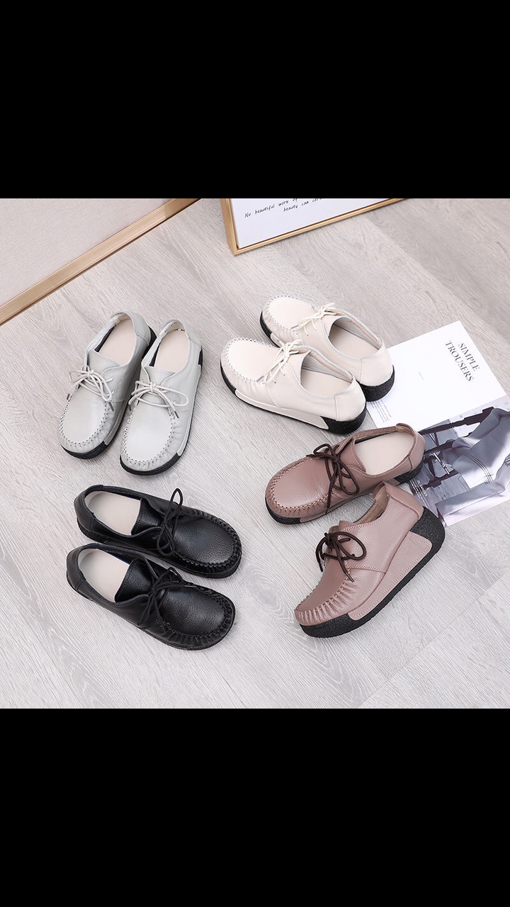 #女鞋实拍#网红爆款女鞋真皮女鞋松糕鞋摇摇鞋厚底女式休闲皮鞋系带单鞋春秋季新款