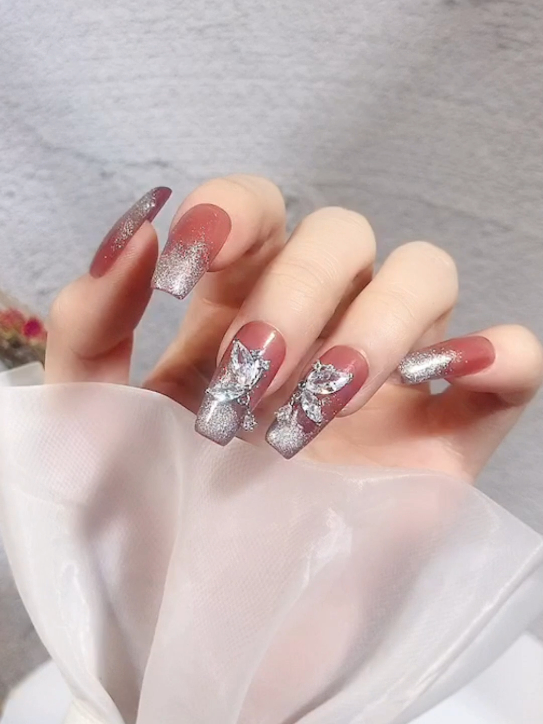 #美甲#蝴蝶翅膀美甲锆石钻