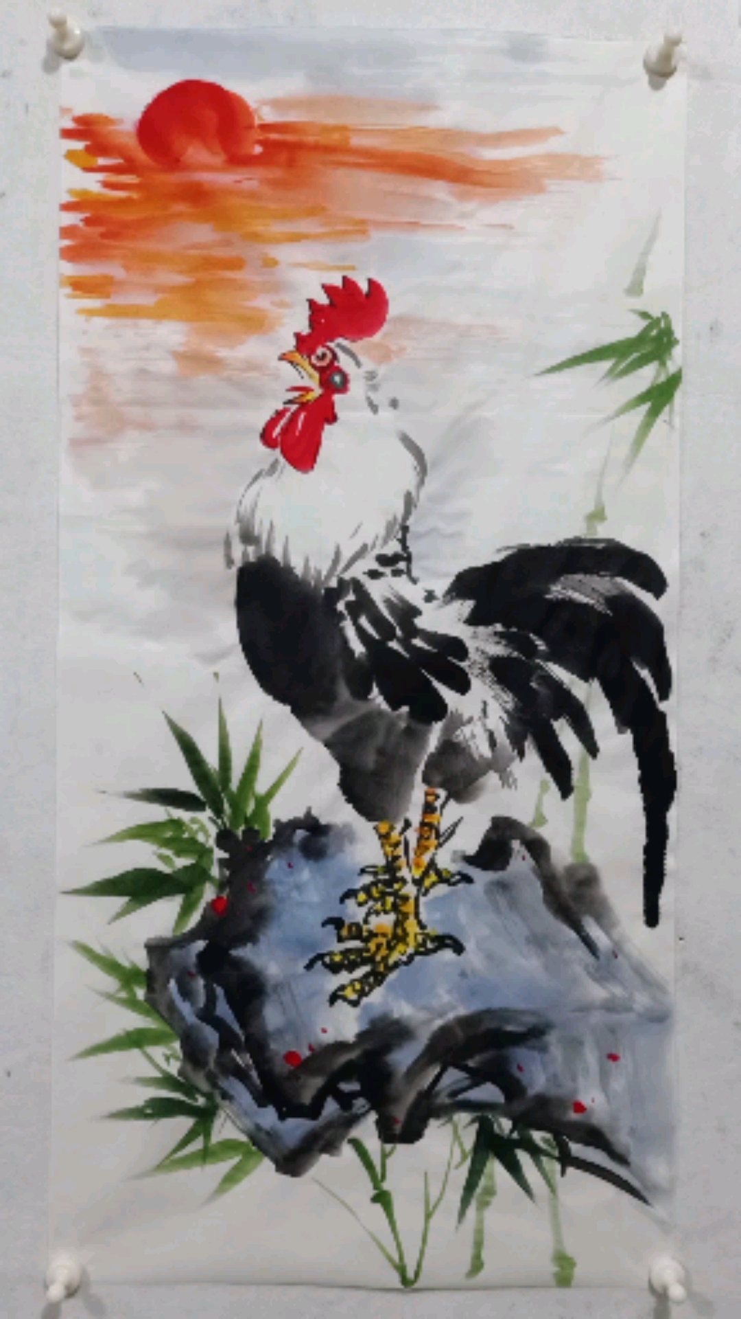 国画公鸡图,绘画技法