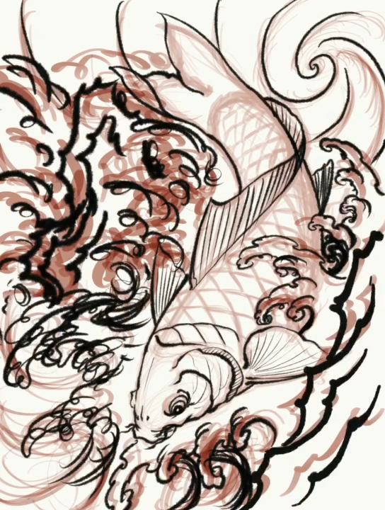 #纹身#鲫鱼文身手稿设计过程