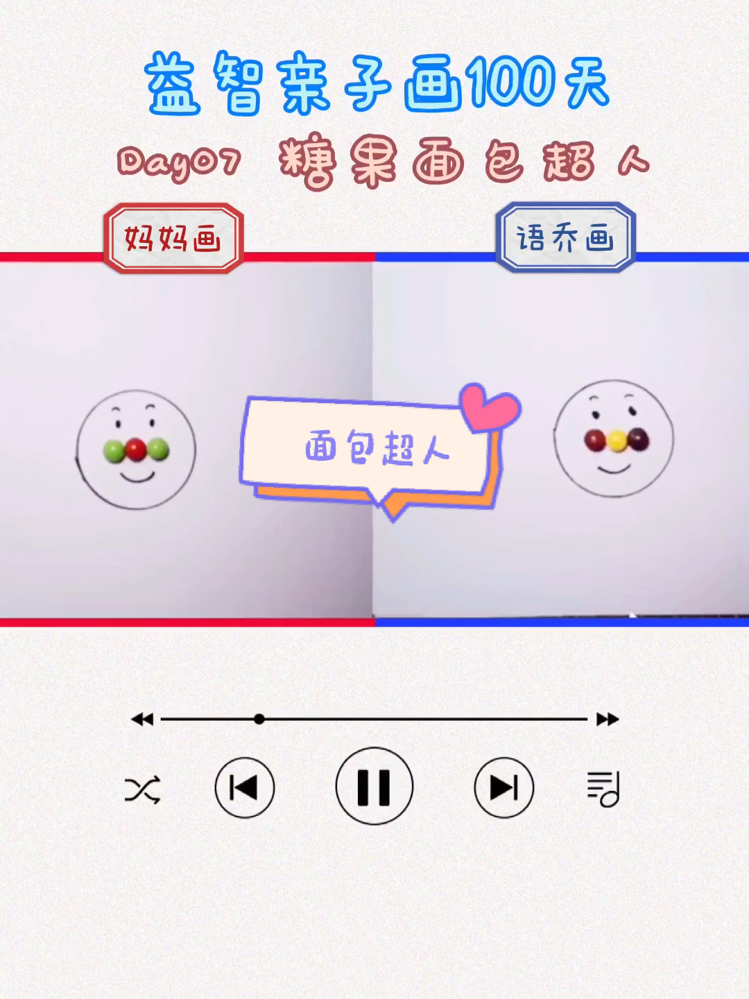 【益智儿童画Day7】#亲子绘画100天糖果面包超人!坚持打卡一周啦!三颗糖果