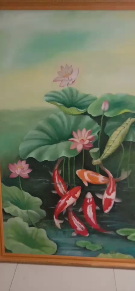 我的油画作品《荷花鲤鱼》