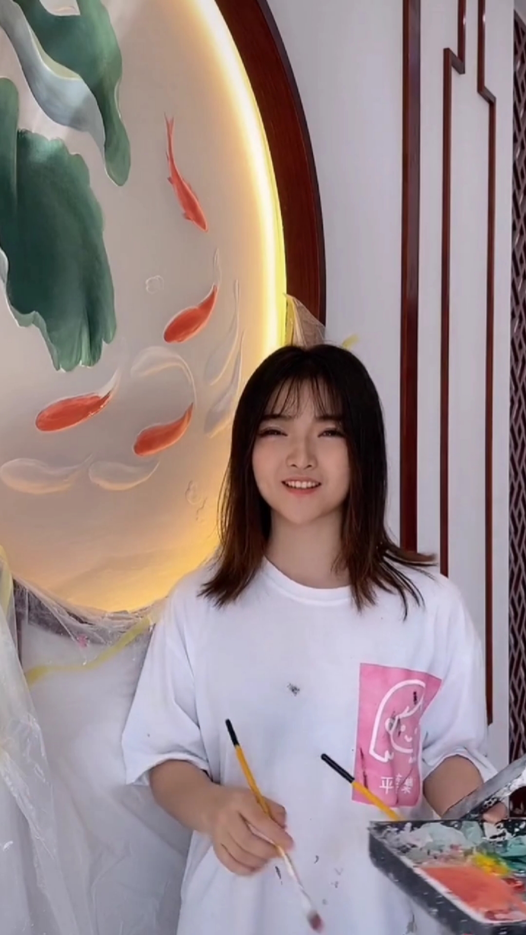 #浮雕壁画#美女师姐手把手教画画