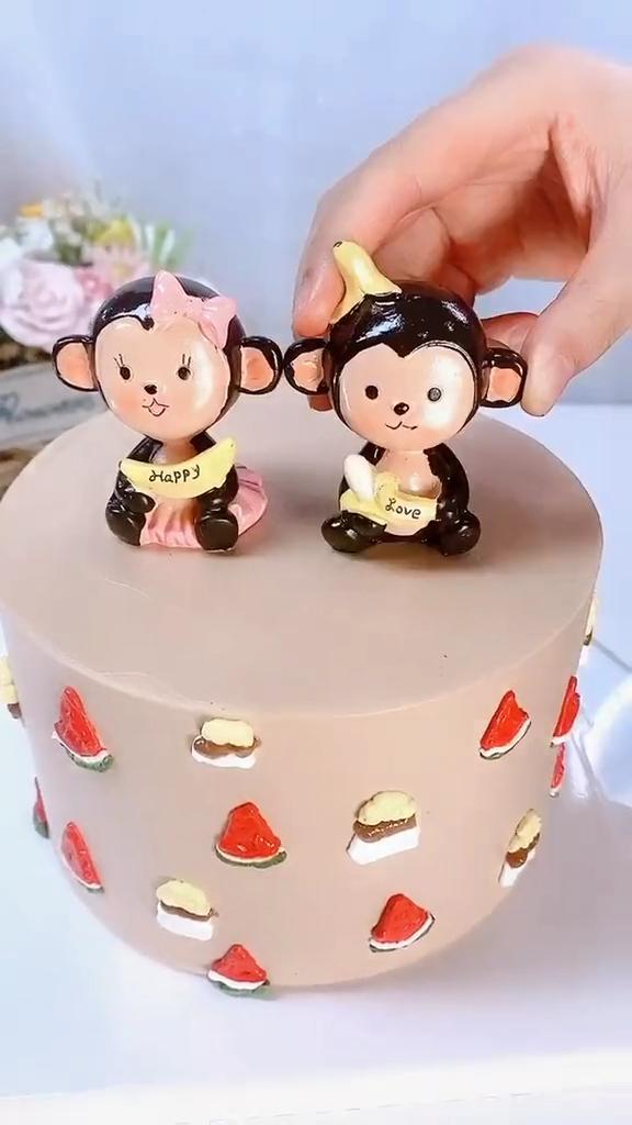 #跟着翻糖先生学蛋糕#小猴子摆件生日蛋糕