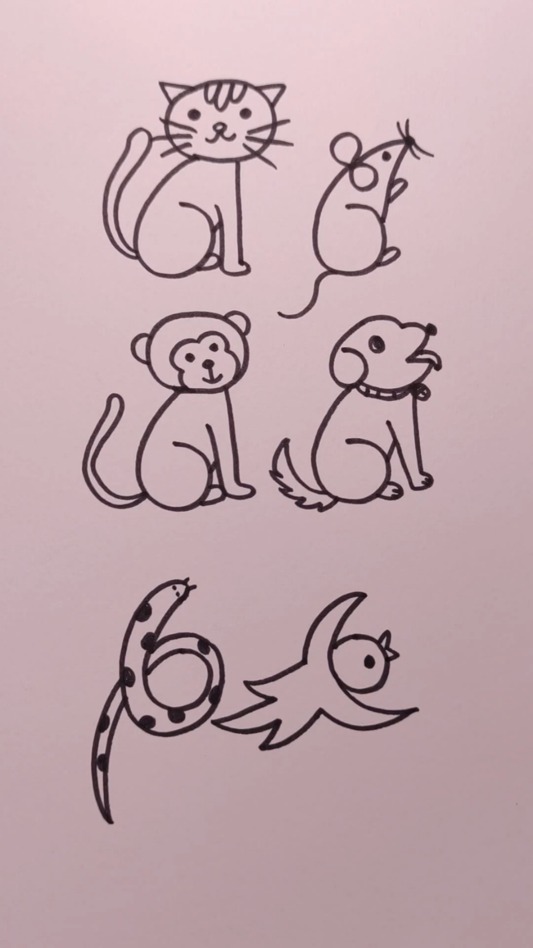 用6画各种小动物,一学就会的简笔画,你也试试吧