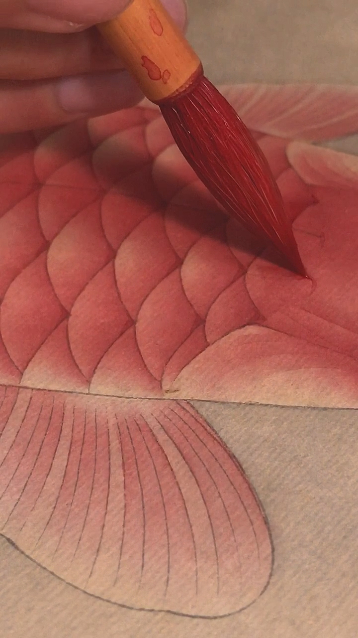 工笔鲤鱼,工笔鲤鱼画法,李杰武画工笔鲤鱼。