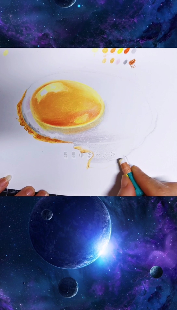 #彩铅画#彩铅画一个煎鸡蛋,你饿了吗?