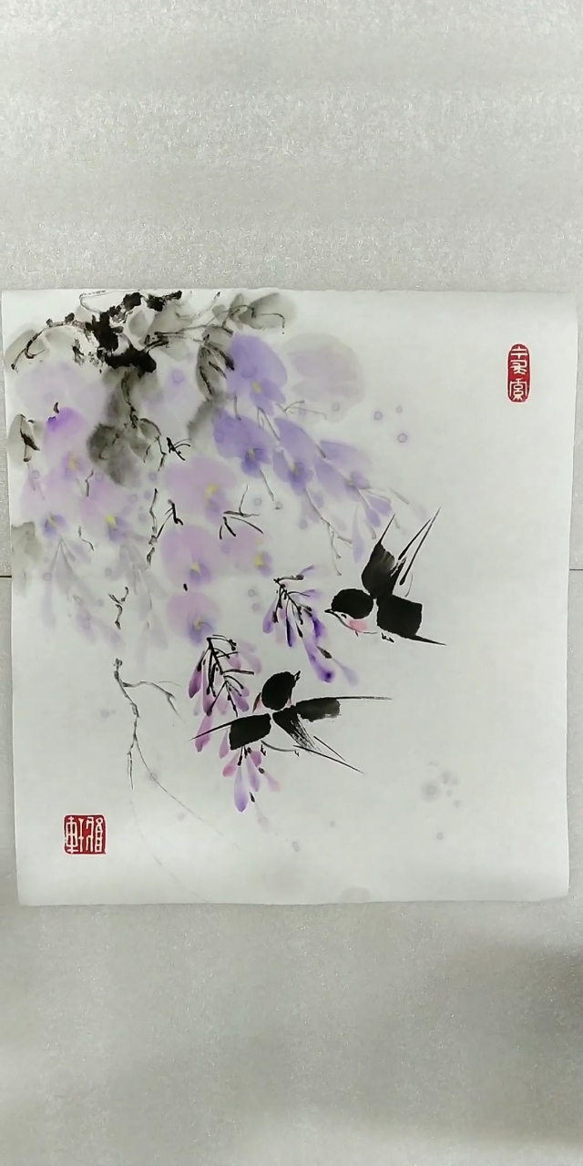 #中国画#画紫藤燕子祝大家吉祥快乐!