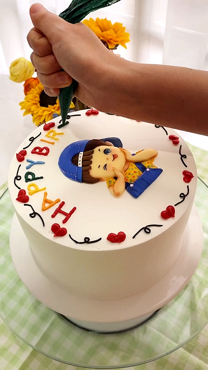 #手绘蛋糕#小男孩生日蛋糕
