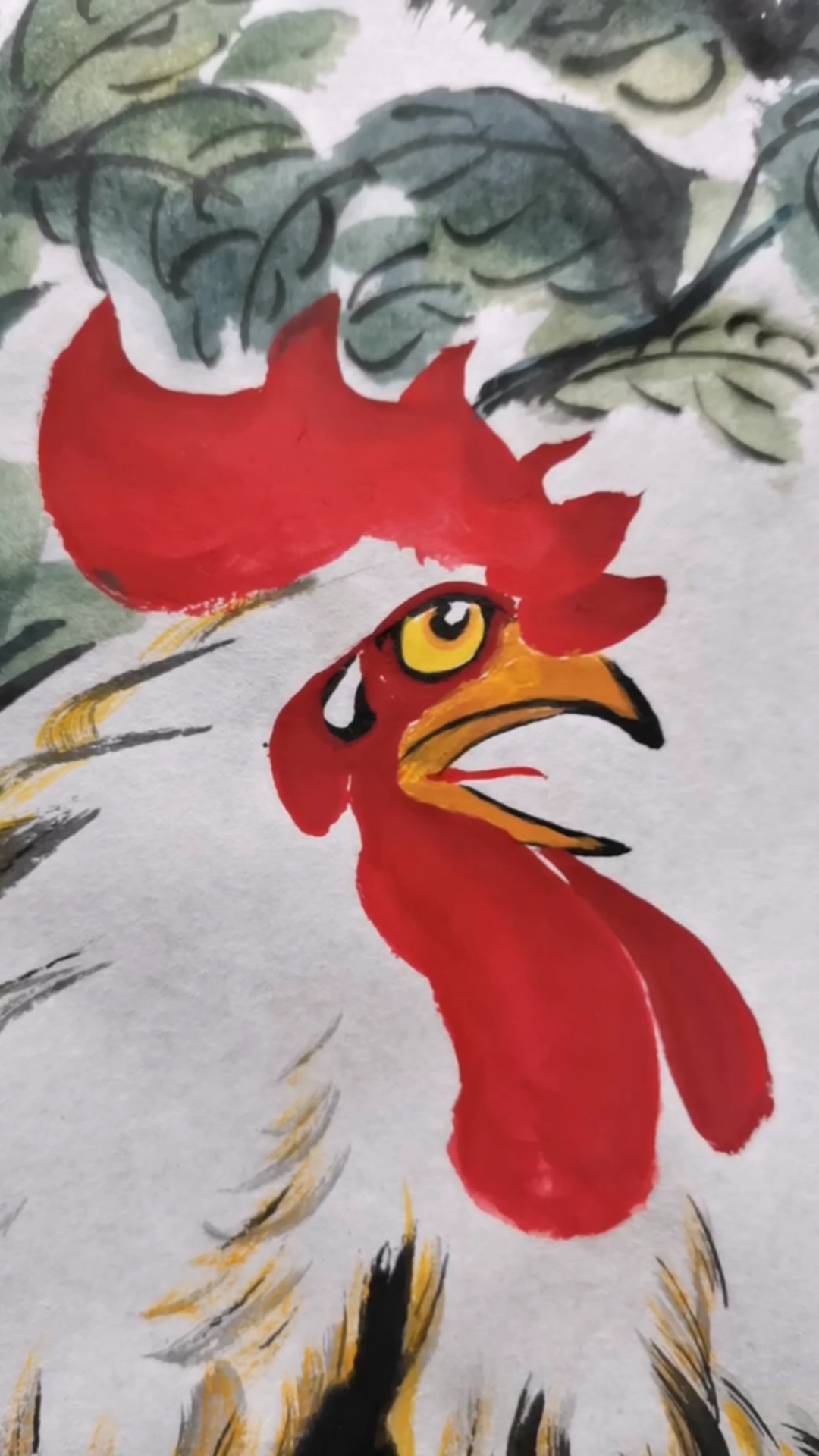 王兴民国画公鸡:公鸡这样画太漂亮了,威武霸气,活灵活现,形神兼备,韵味十足!