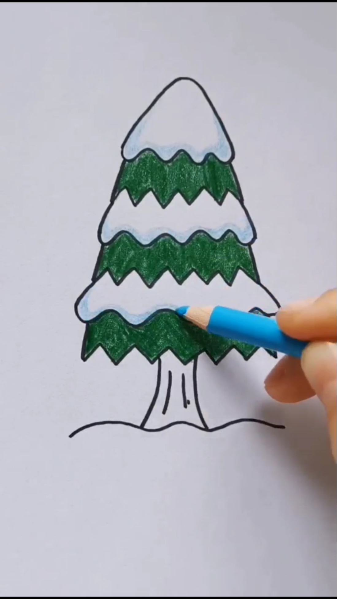 #简笔画#李点点简笔画～我打赌你一定猜不到冬天的松树还能这么画
