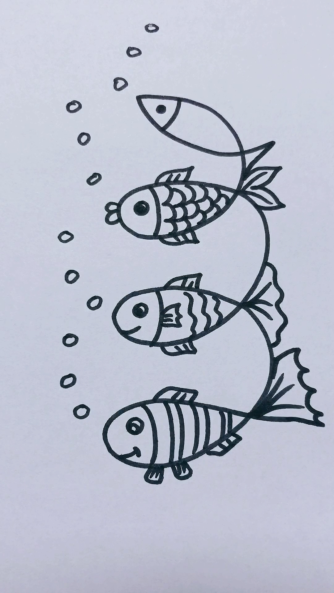 #简笔画#电话线画一群小鱼