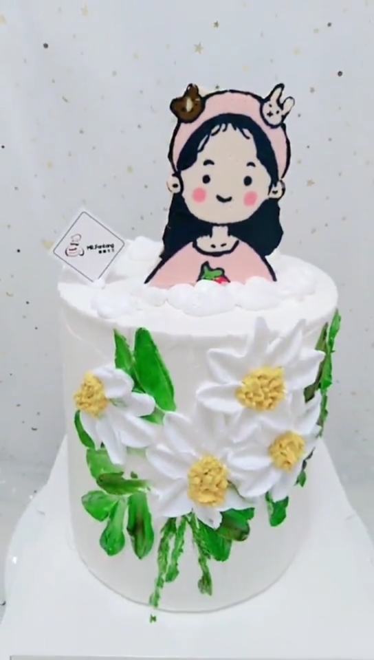 #跟着翻糖先生学蛋糕#芝士转印刮刀花生日蛋糕