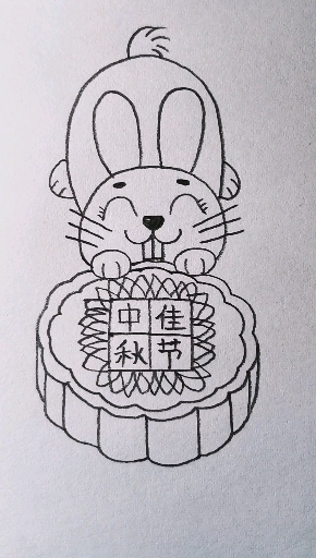 爱吃月饼的小兔子简笔画。提前祝大家中秋节快乐!