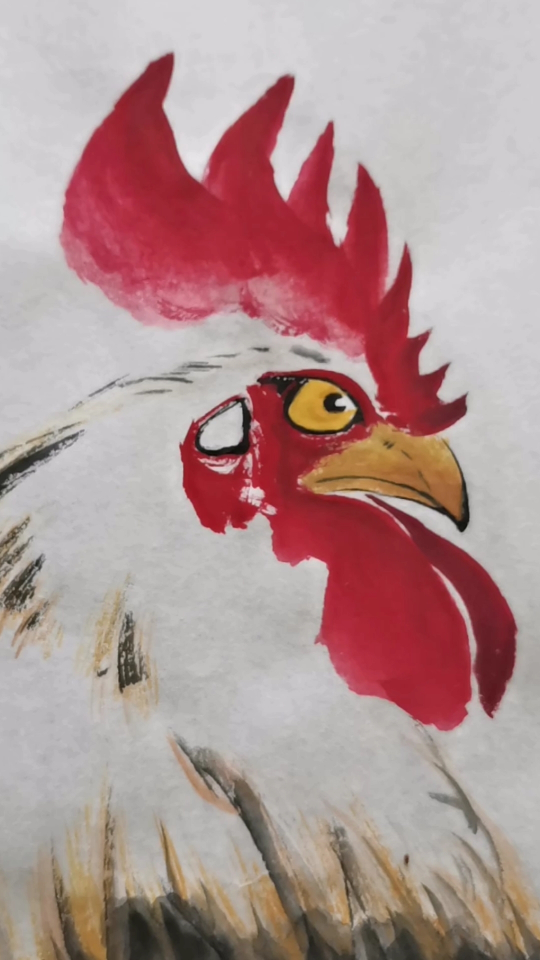 #中国画#王兴民国画公鸡:大公鸡就要这样画,豪横