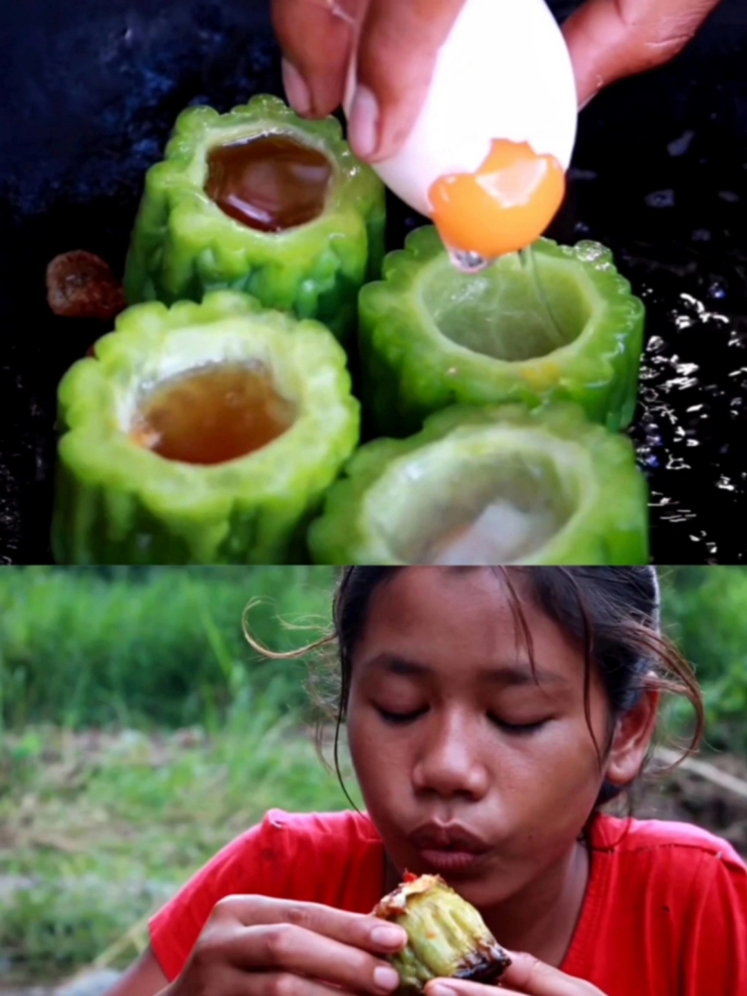 #美食#苦瓜酿鸡蛋配辣椒酱,越南版辣椒酱堪比中国老干妈,越南人一日三餐必不可少。