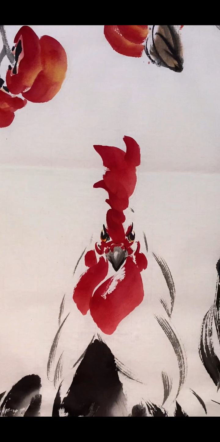 曹德飞画鸡,国画写意柿子鸡。