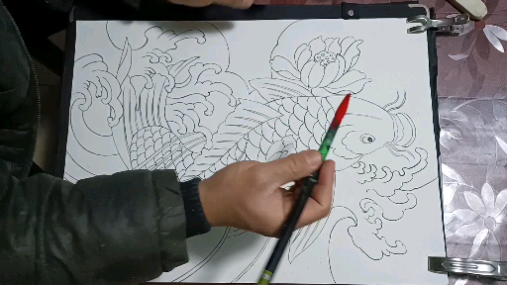 #我爱画画#工笔画鲤鱼,上色步骤①,学绘画,爱国学