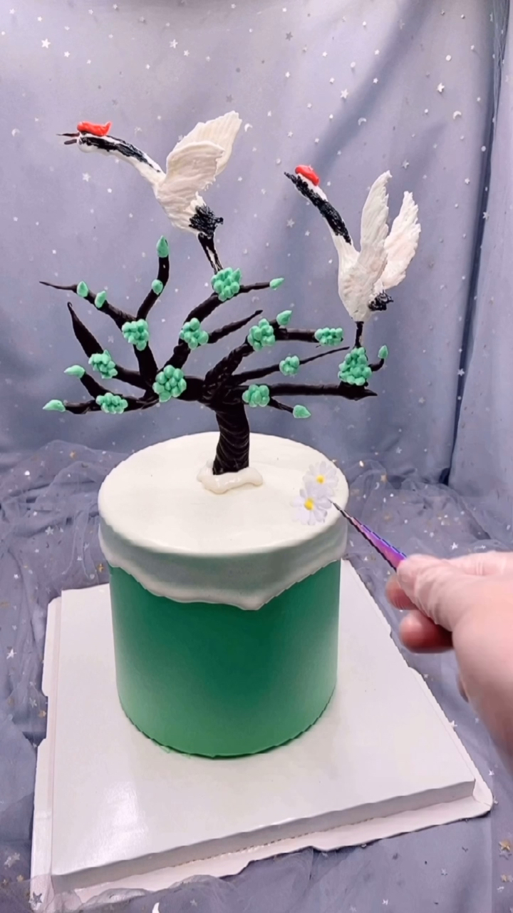 #2021我的心愿#鹤上枝头创意蛋糕,青岛阿立西点蛋糕培训