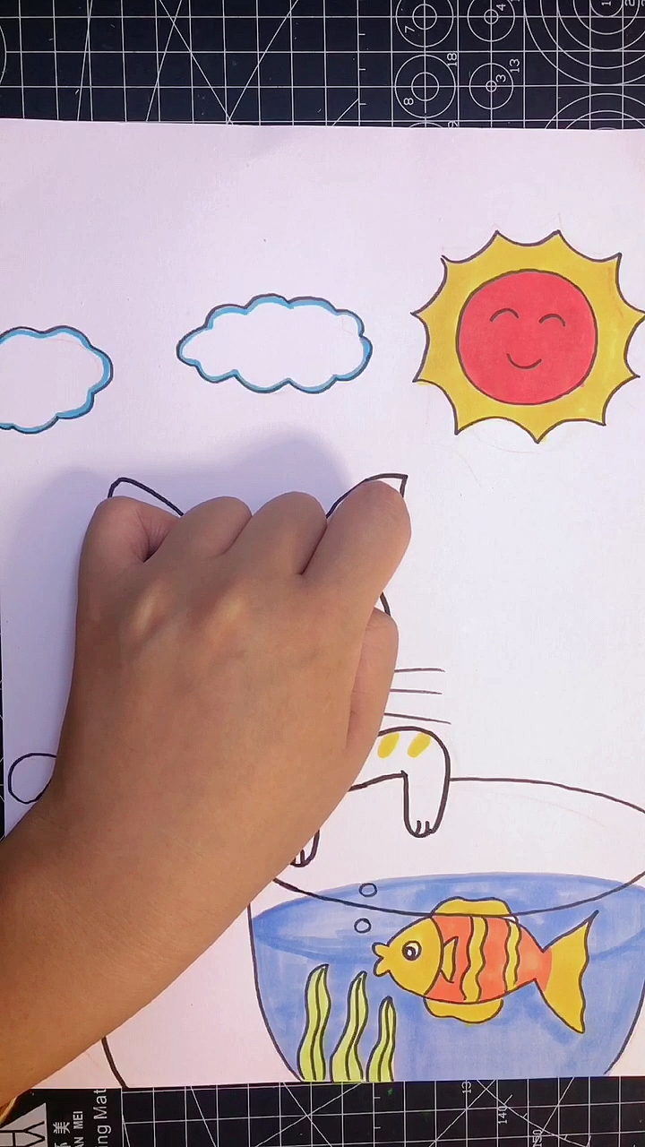 #我要上热门#手掌画小猫捉鱼