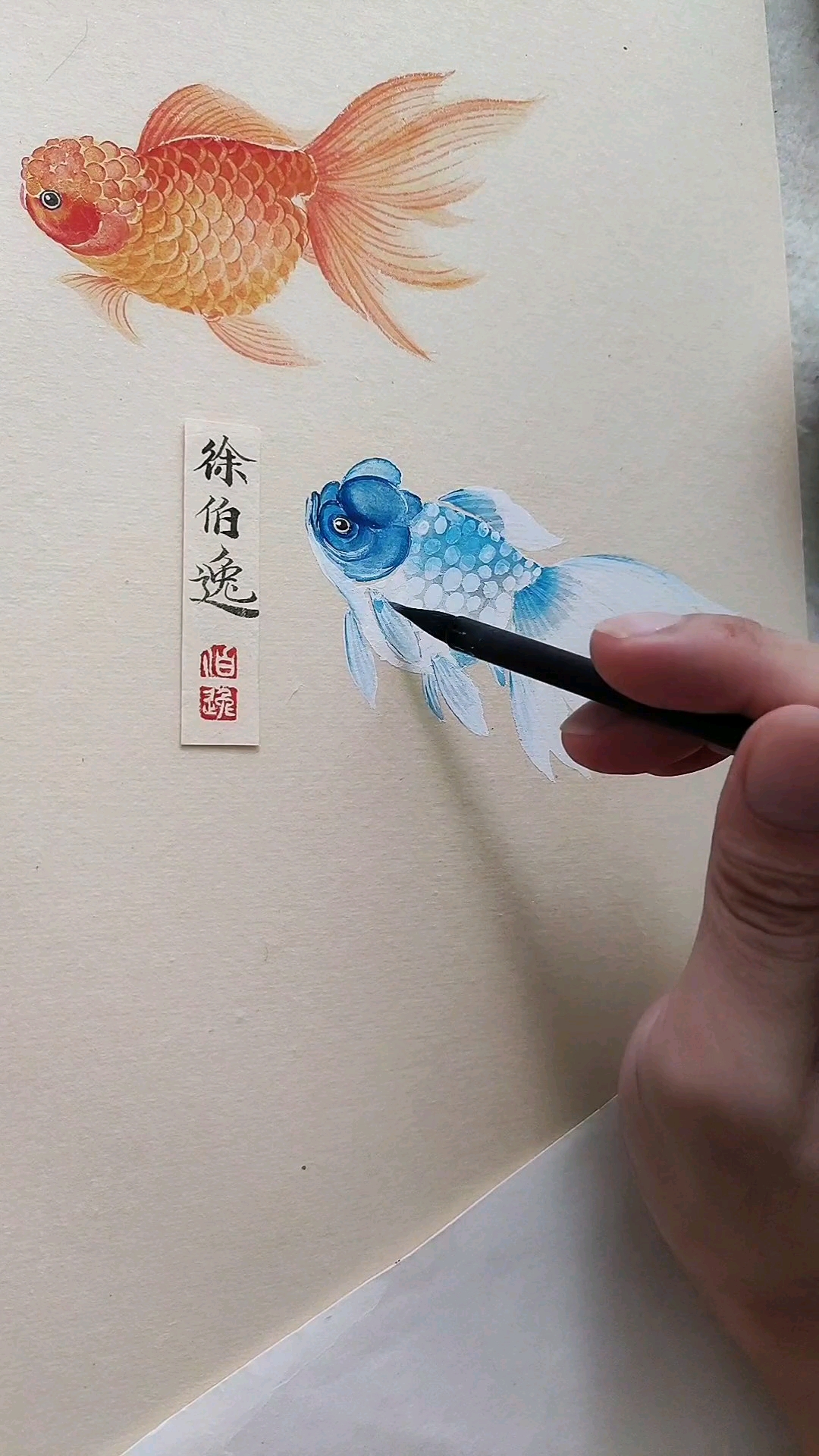 #徐伯逸书画#画一条蓝色的金鱼