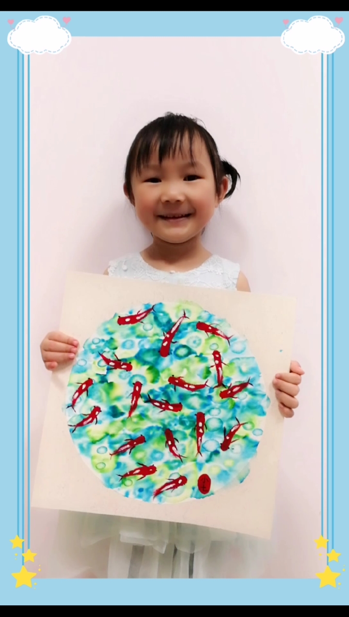 #儿童创意画#水墨画《荷塘月色》,画了好久(▽),真的很漂亮!
