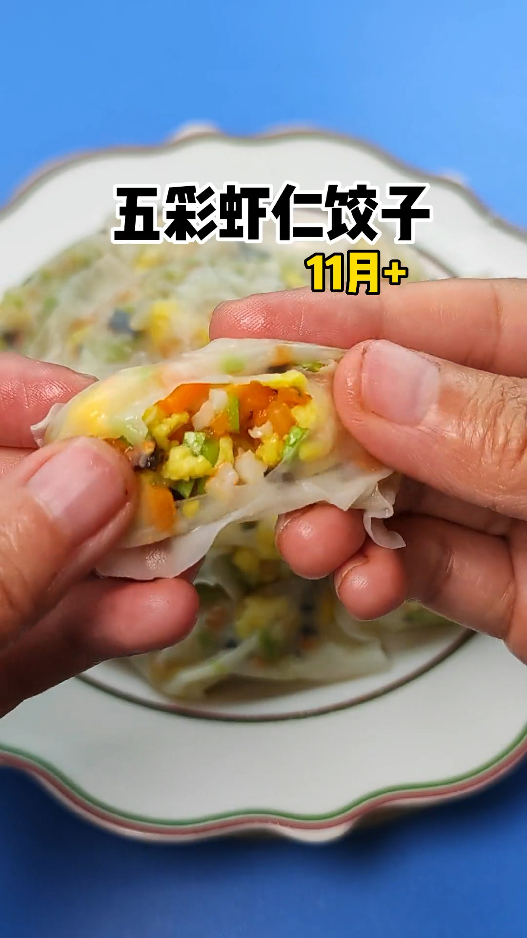 #宝宝辅食#11月龄宝宝辅食,五彩虾仁饺子,鲜嫩多汁,一口下去肉和蔬菜都有了。