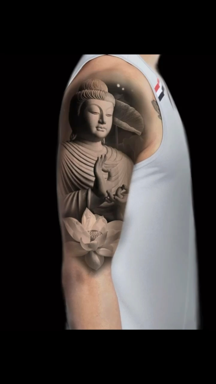 [转圈]大臂佛纹身[发抖]莲花荷叶与佛的融合搭配[跳跳]宁静祥和