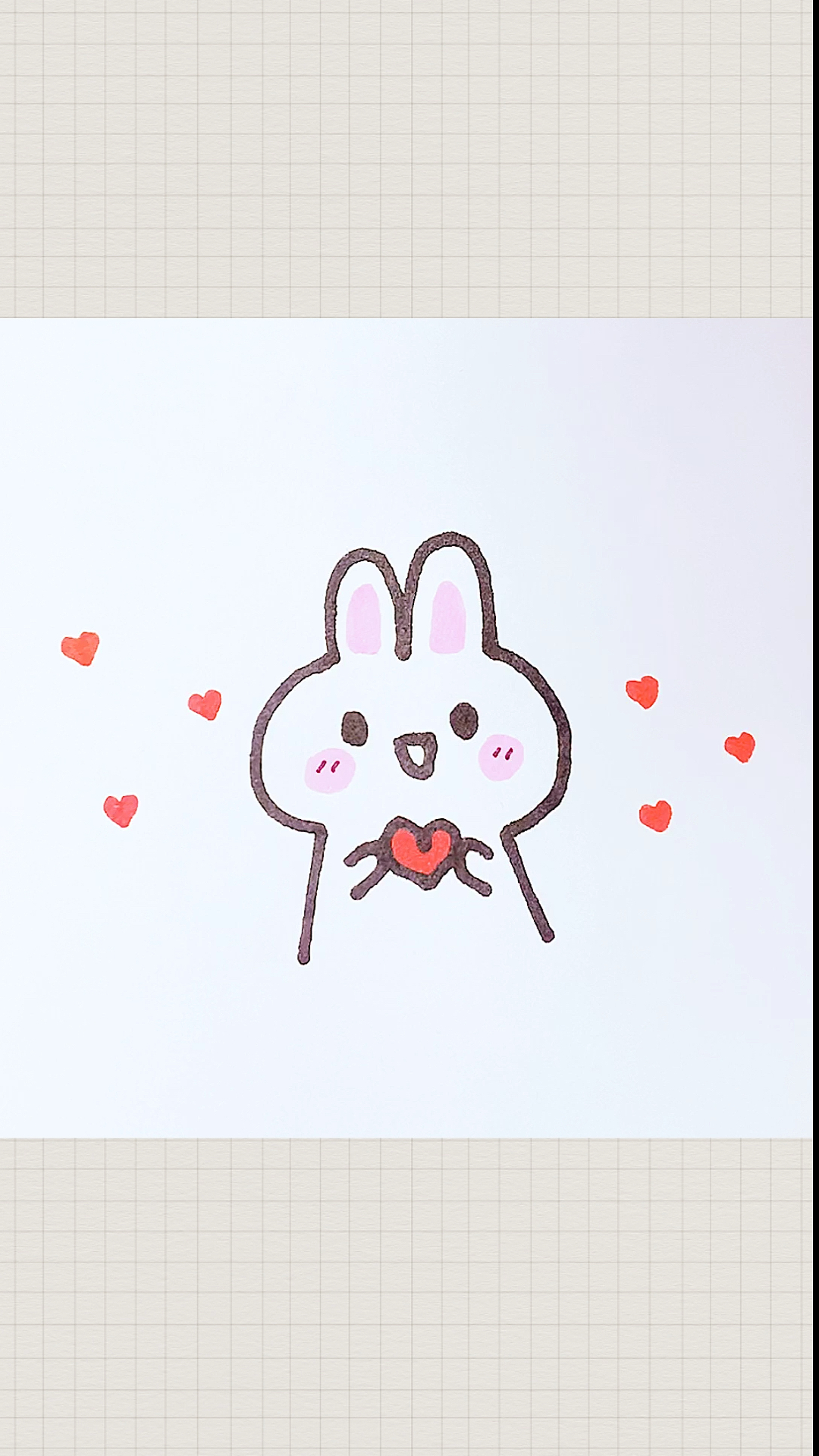 #简笔画#可爱小兔子比心简笔画～