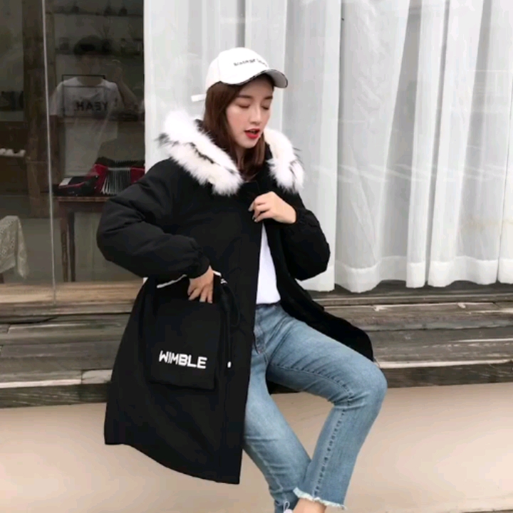 #小姐姐街拍冬装#白鸭绒羽绒服女2020新款韩版中长款派克服可脱卸内里两穿