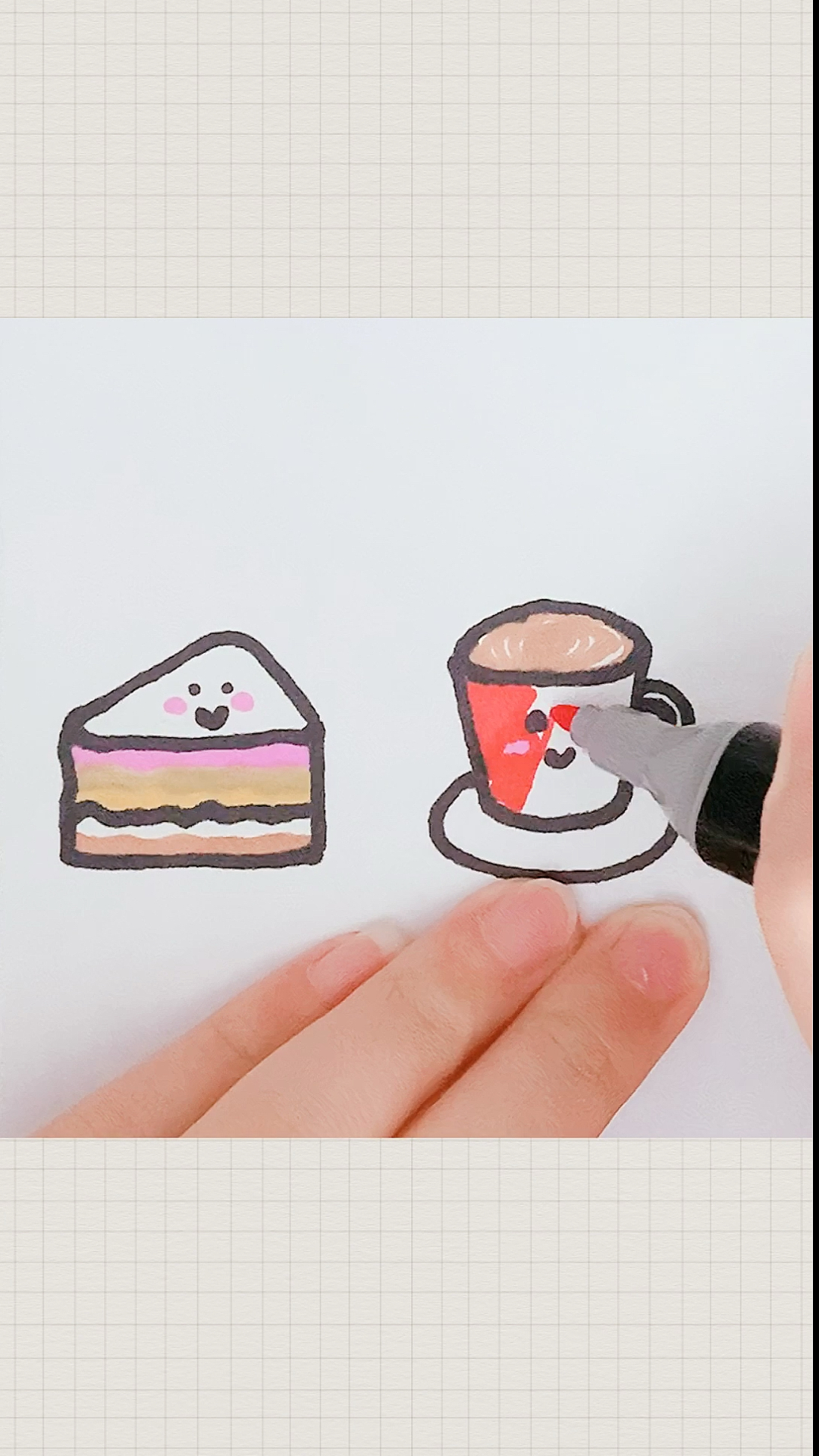 #简笔画#可爱蛋糕咖啡简笔画～