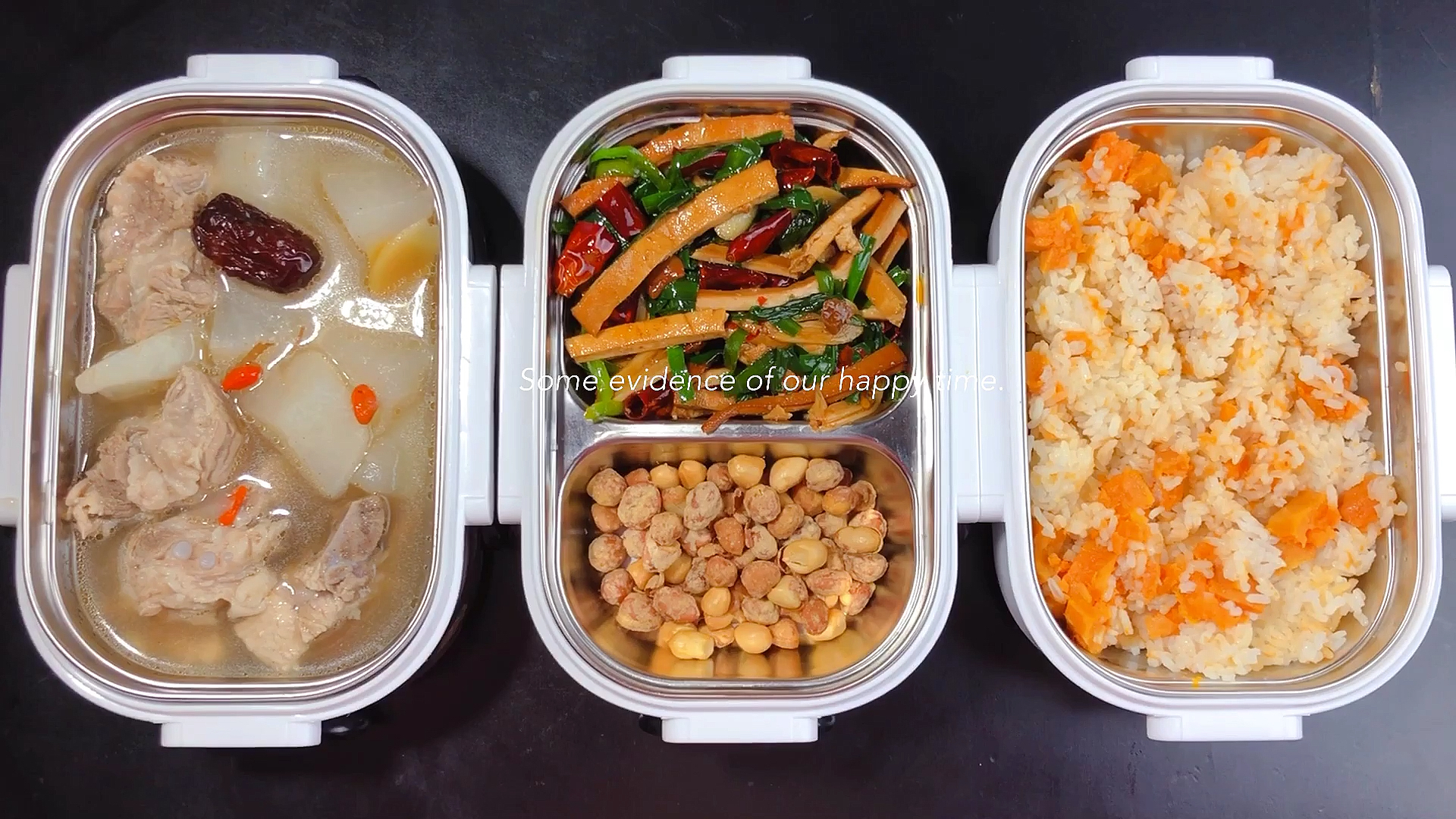 给男朋友做便当第十天:韭菜豆腐干,白萝卜骨头汤,炸花生米