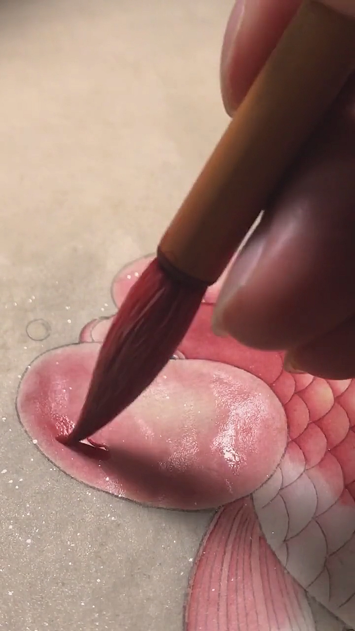 李杰武工笔画～工笔金鱼染色中