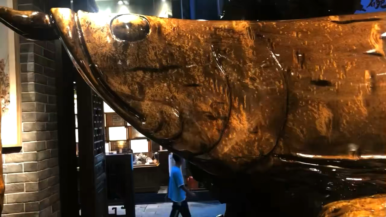 金丝楠乌木2.5米大鱼,整料雕刻