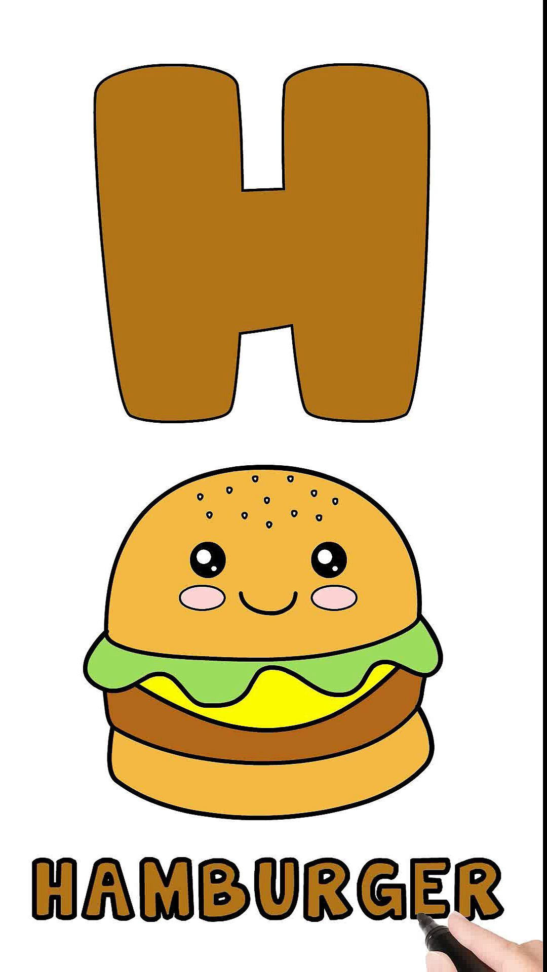 #英语#英语字母H宝宝学英语单词Hamburger可爱汉堡宝宝一边学英语一边学画画