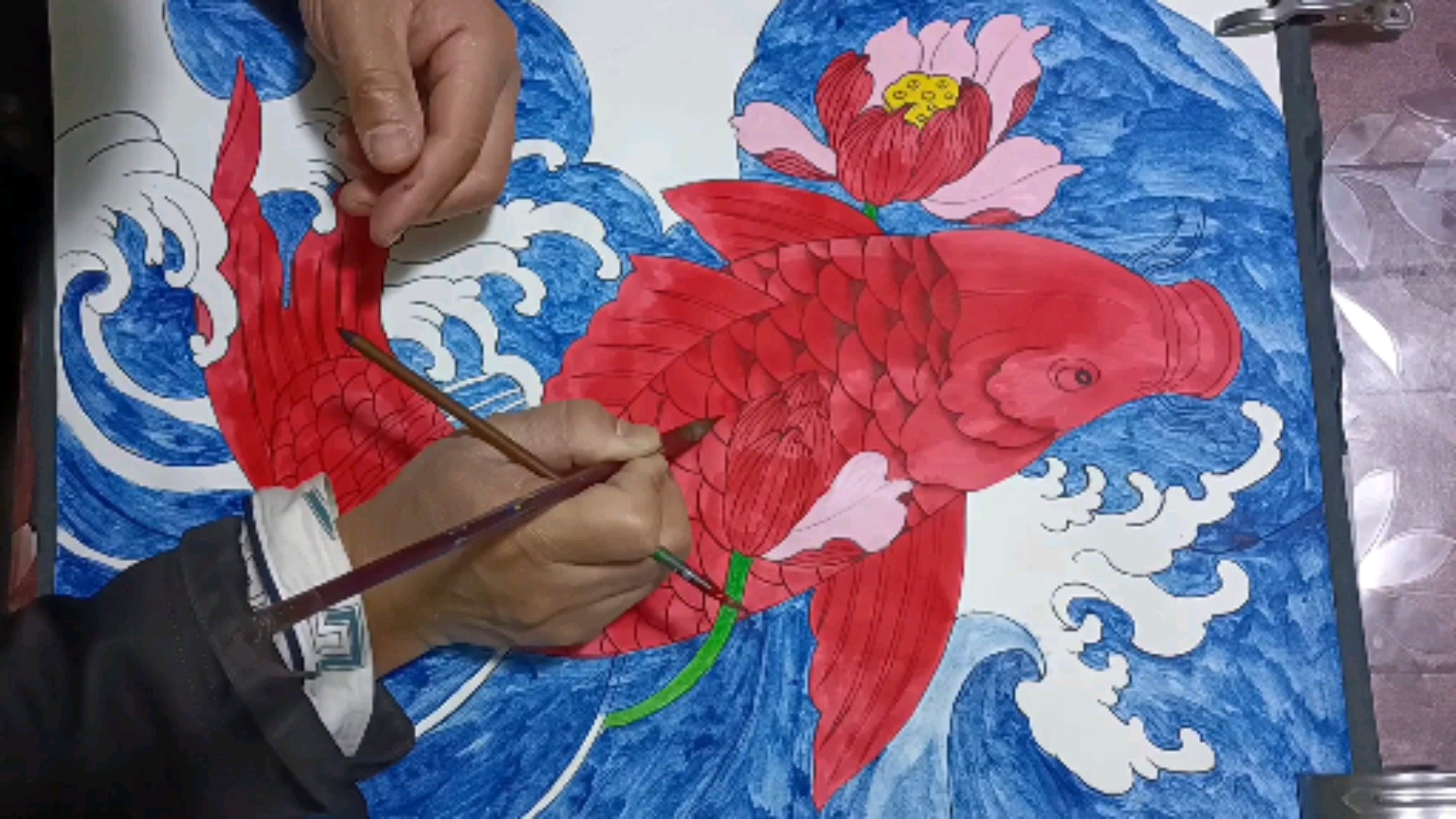 #我爱画画#工笔画鲤鱼,上色步骤第4步,学绘画,热爱国学文化