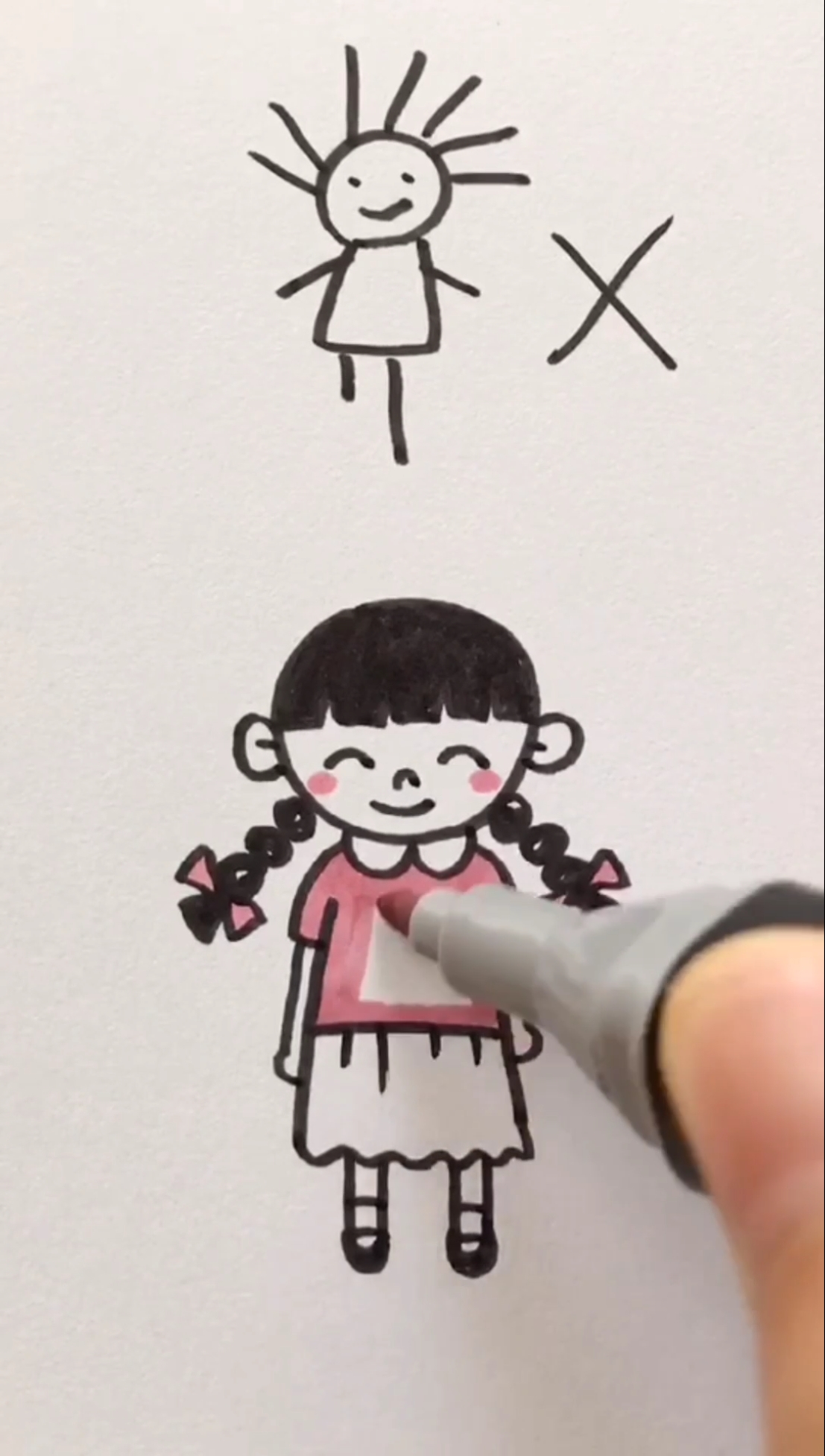 #简笔画#女孩版来了,记住这个O加H公式,让你画的小人超过99%的人