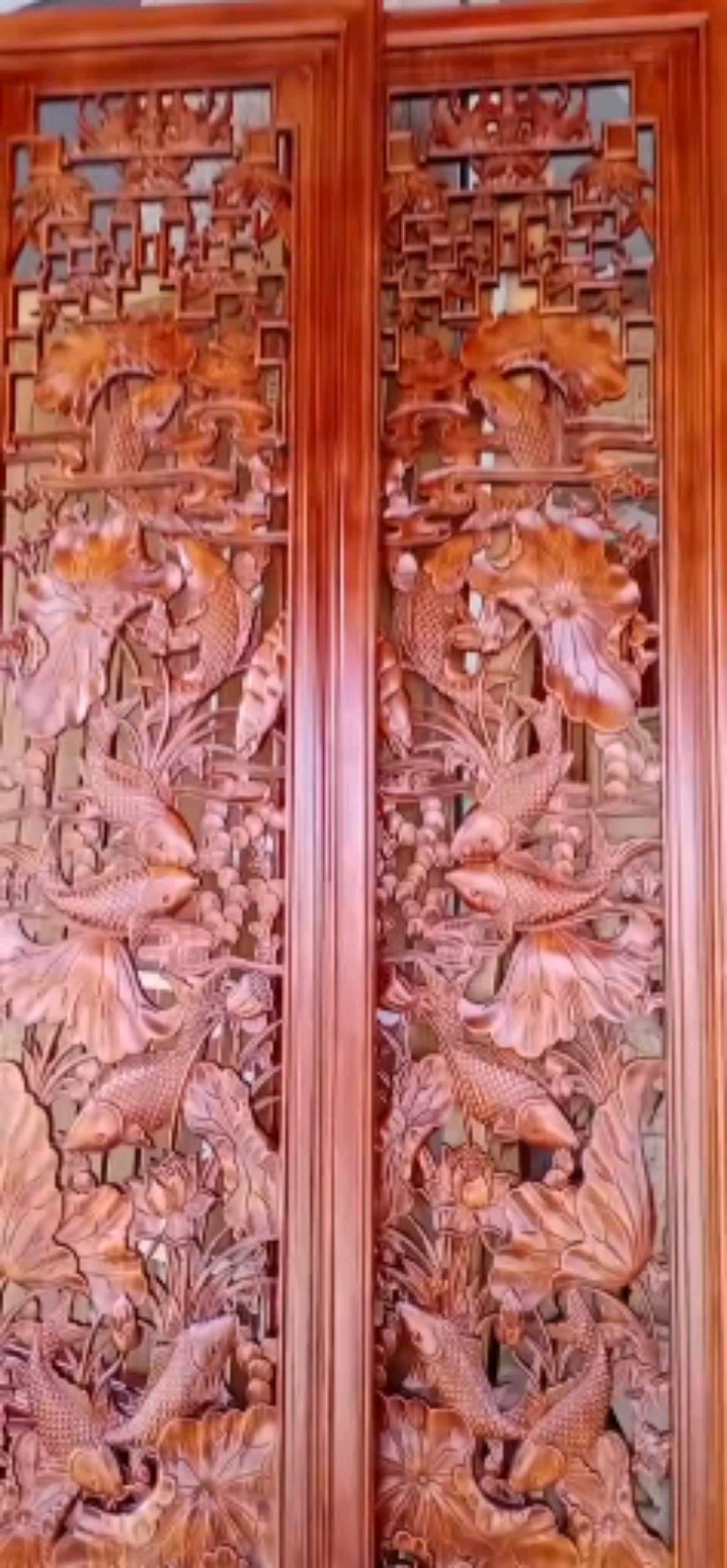 中式屏风隔断电视背景墙年年有鱼