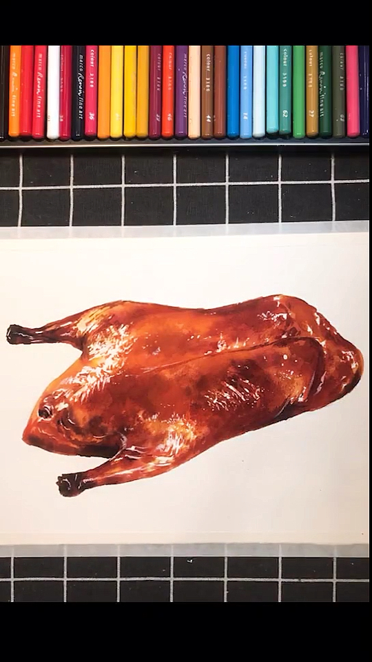 #我要上热门#画一只肥到流油的烤鸭,有没有被馋到?#水彩#手绘#画画#画画原来如此简单