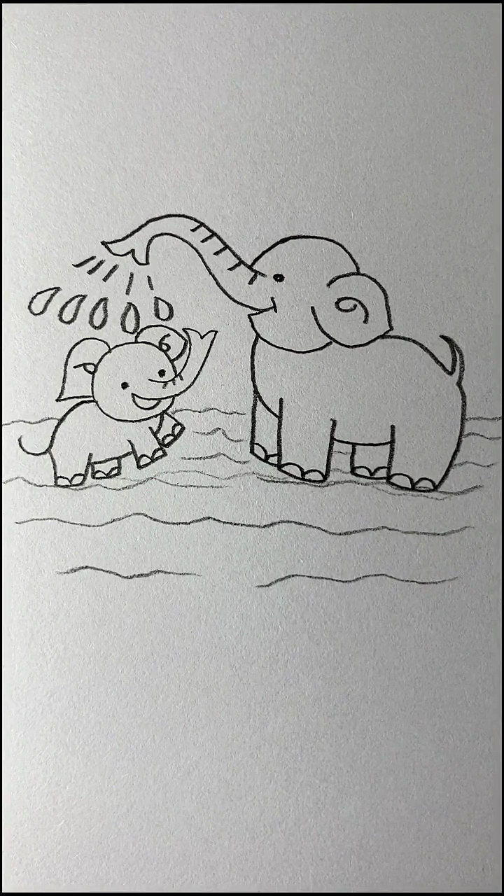 #简笔画#画正在陪大象宝宝玩耍的大象妈妈