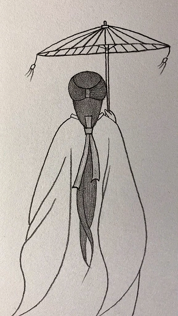 #简笔画#画撑着油纸伞的古风美人背影