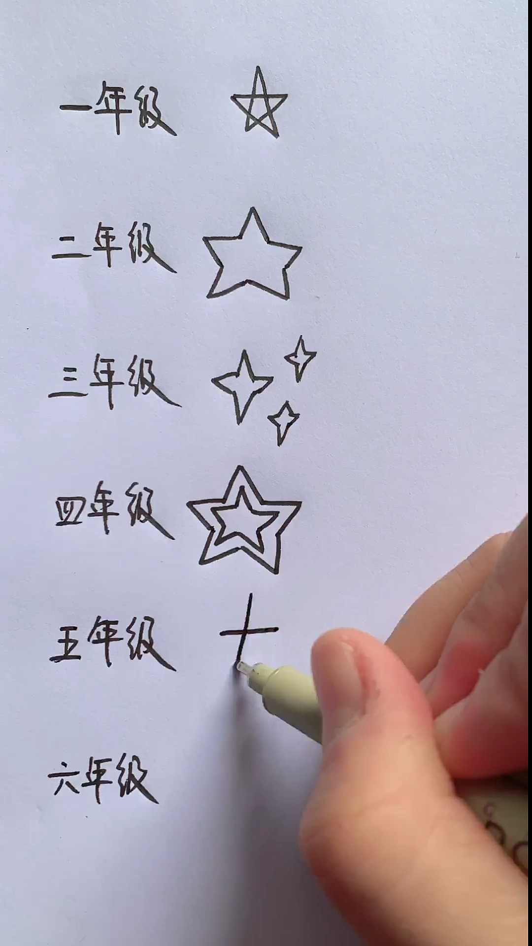 #简笔画#不同年级画的五角星。