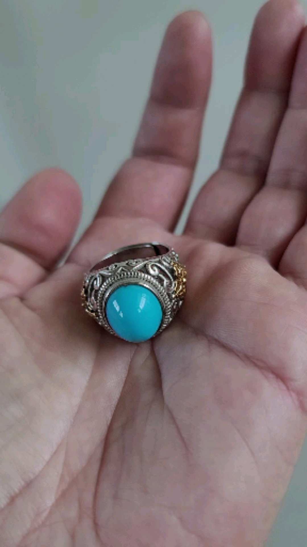 尊奢珠宝--原矿绿松男戒